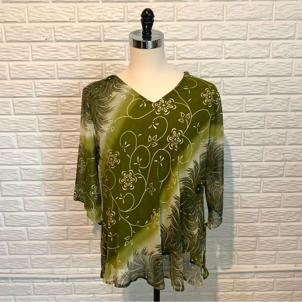 Signature Green Floral and Peacock Blouse